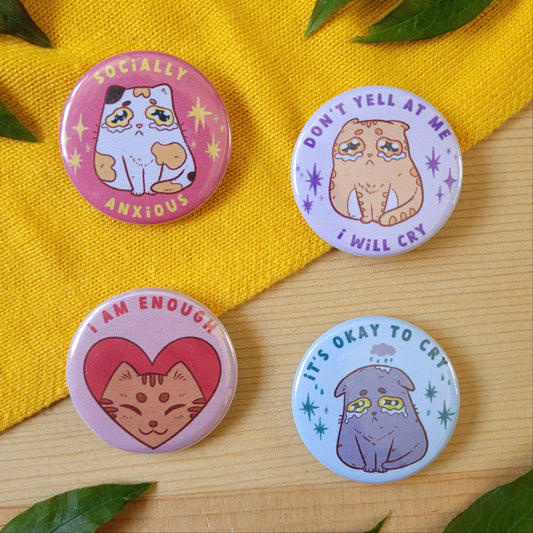 Badges 38mm anxious cats 4 modèles